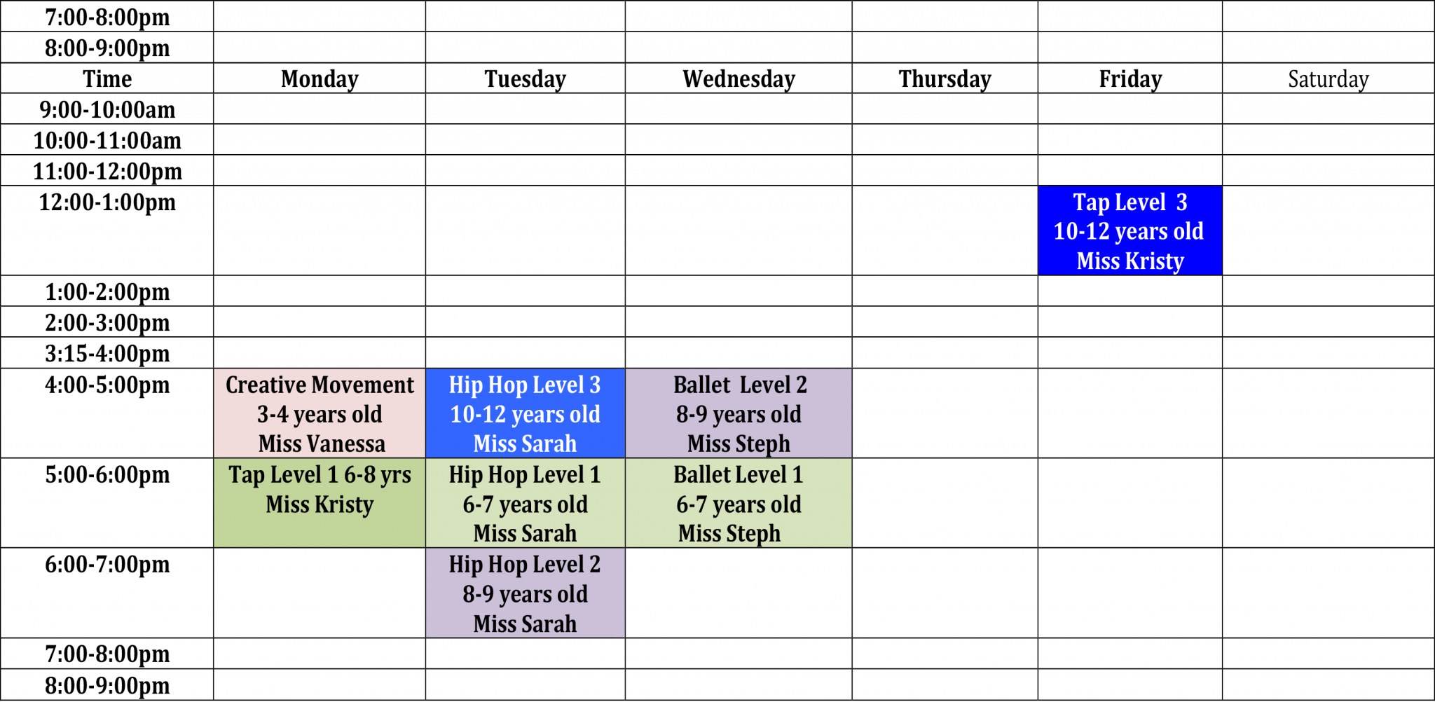 Our Schedule - Grand Forks Performing Arts School